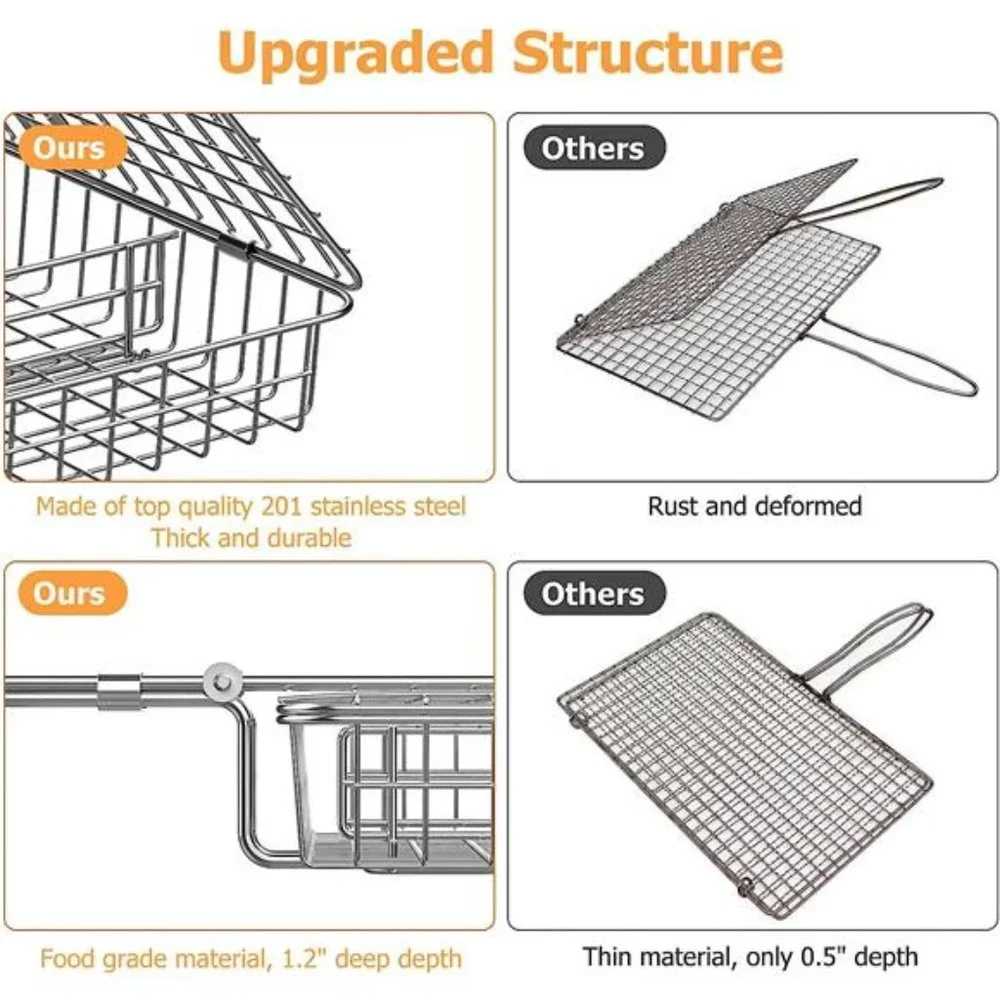 Rustproof Stainless Steel BBQ Grill Basket - Portable - Heavy Duty (Wooden) - Picture 4 of 5